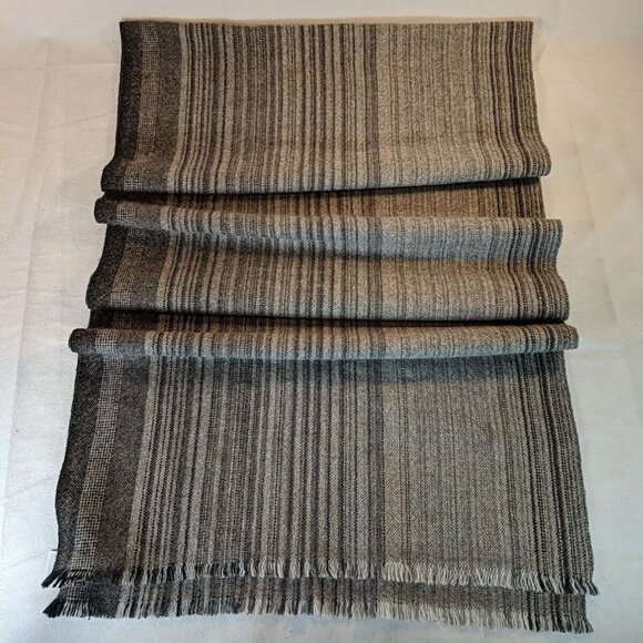 Portolano 100% Cashmere Scarf Gray Striped 18x70" Fringe Neck Head Wrap Winter - Picture 1 of 8